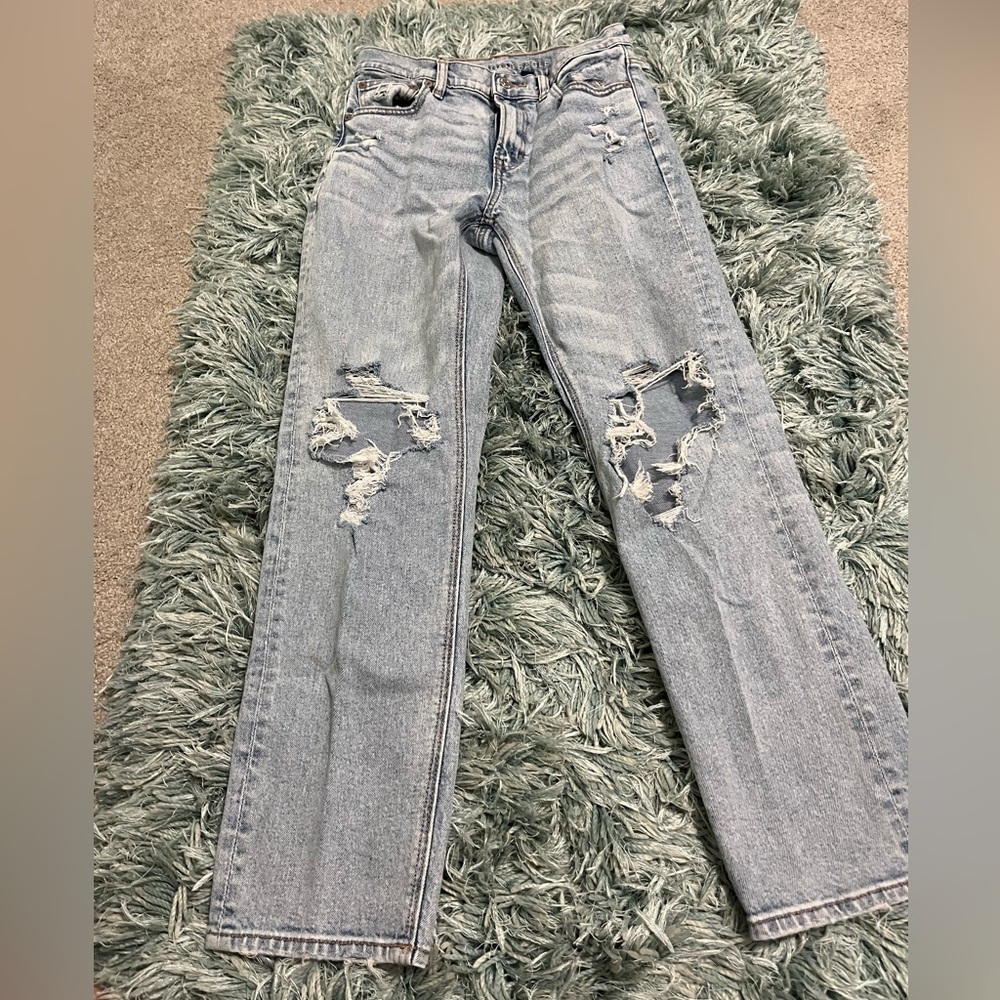 American Eagle Outfitters Light Blue Distressed Straight Leg Jeans